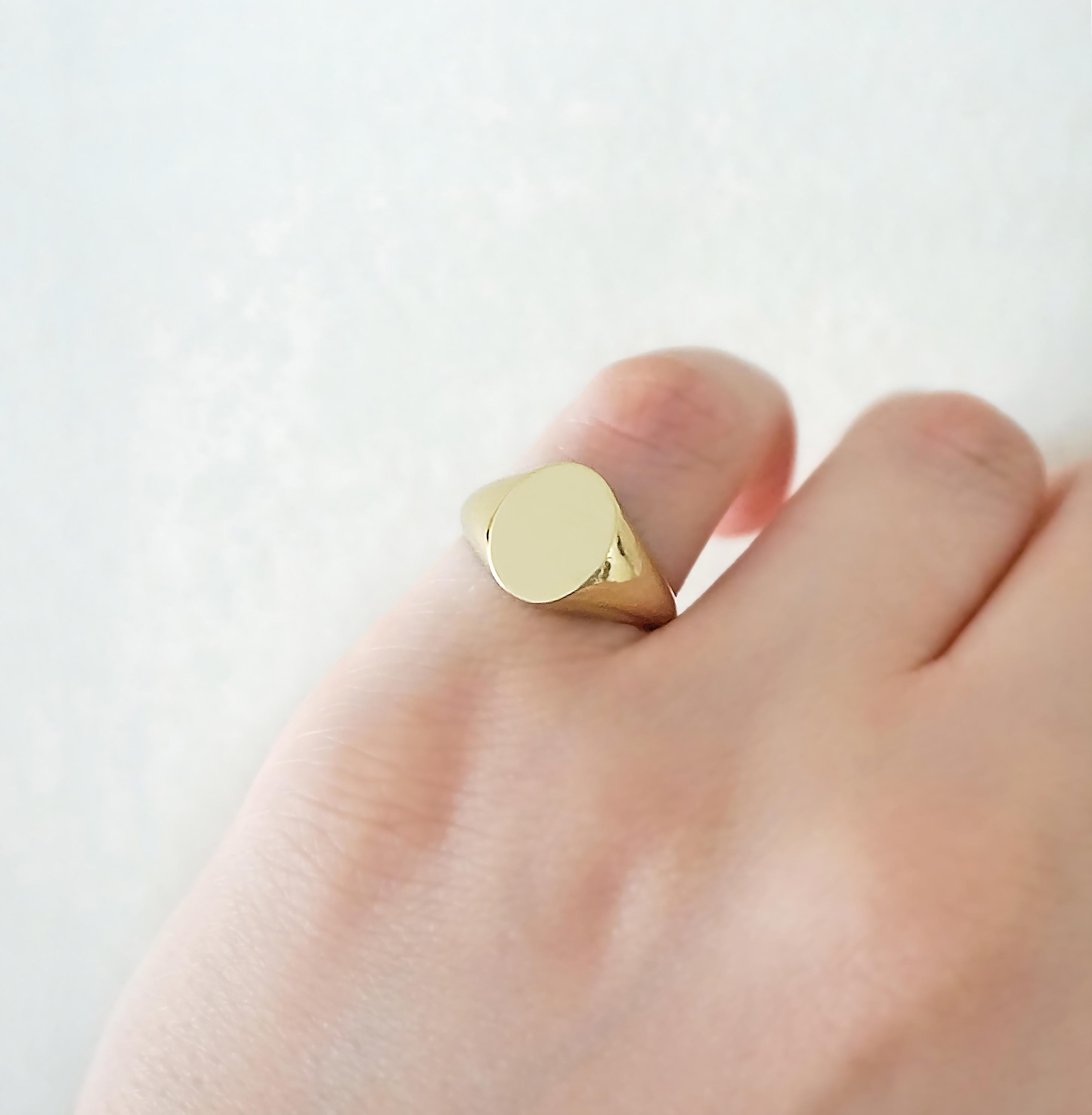 18K 14K オーバルシグネットリング、ソリッドゴールドシグネットリング 