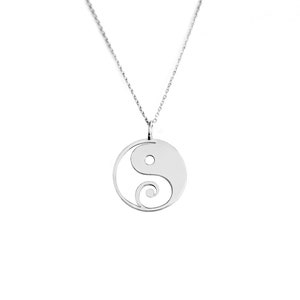 14K 9K Yin Yang necklace, Yin Yang Charm Pendant, Solid Gold Minimalist Necklace, Dainty Layering Necklace, Delicate Coin Disc Necklace image 6