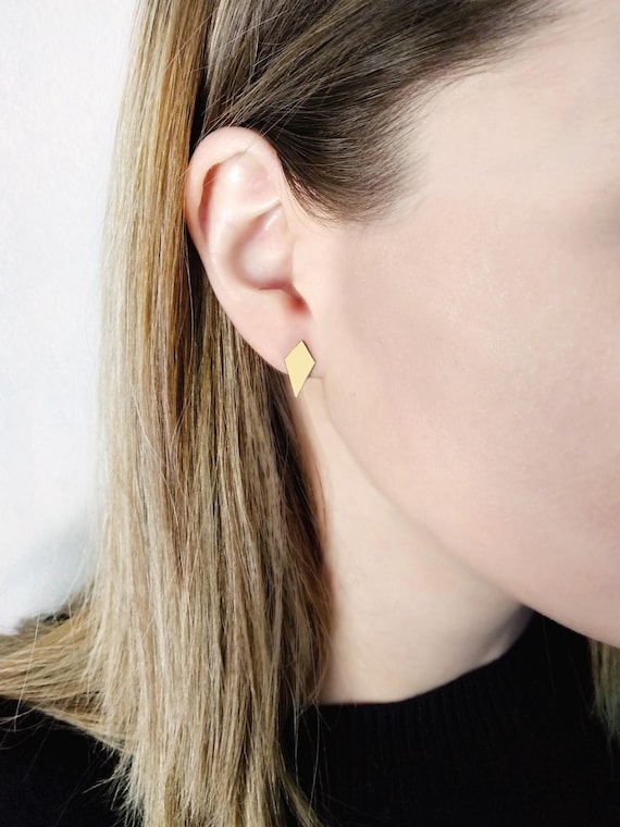 14K 9K Small Rhombus studs, Solid gold studs, Gold Diamond Shape studs, Small Geometric gold stud earrings, Minimalist gold earrings, Gift