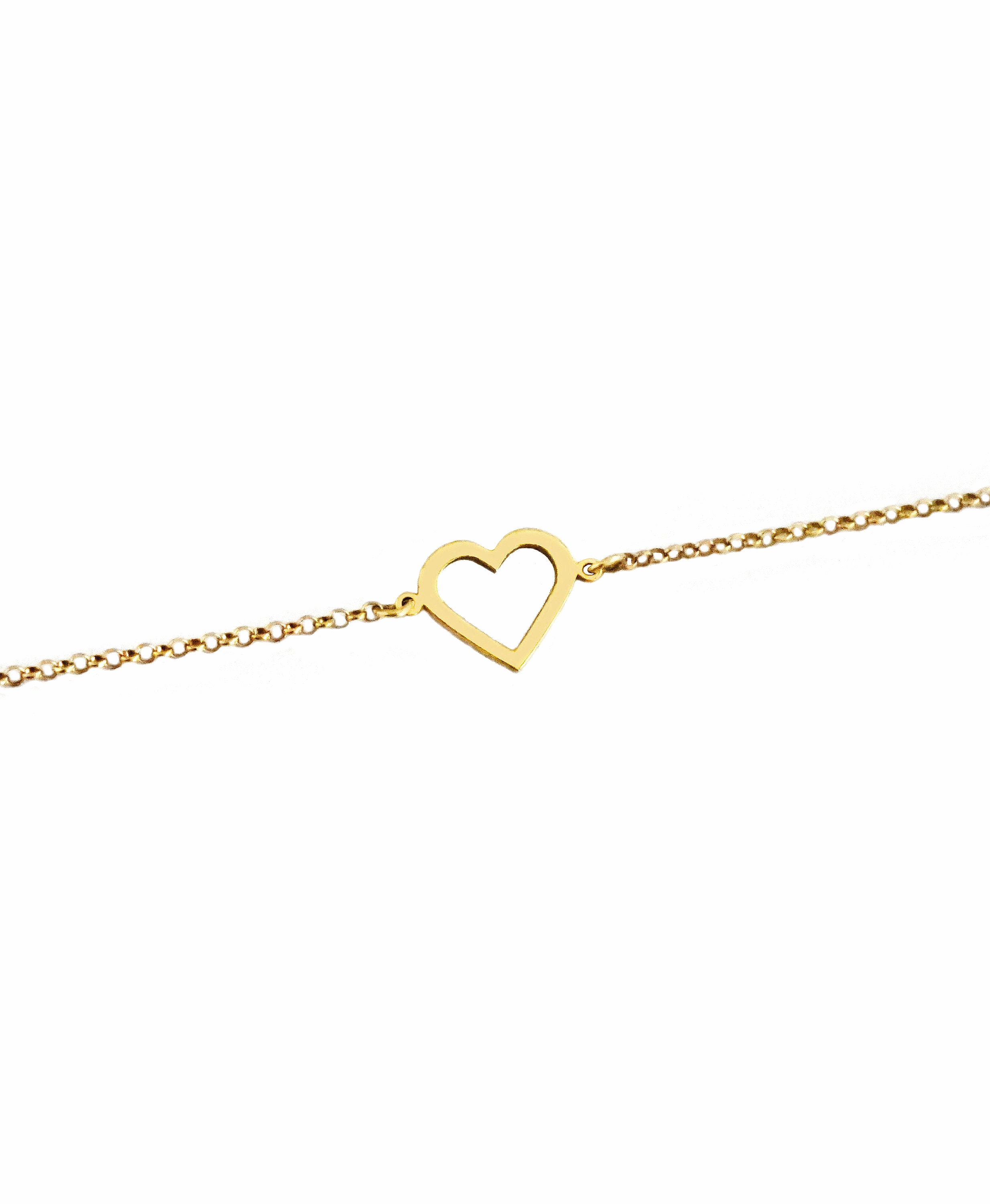 Gold Dainty Heart Charm, 9k 14K 18K Rose Gold Bracelet, Solid Gold Heart Frame, Love Forever Gift for Her, Romantic Heart Jewelry for Women