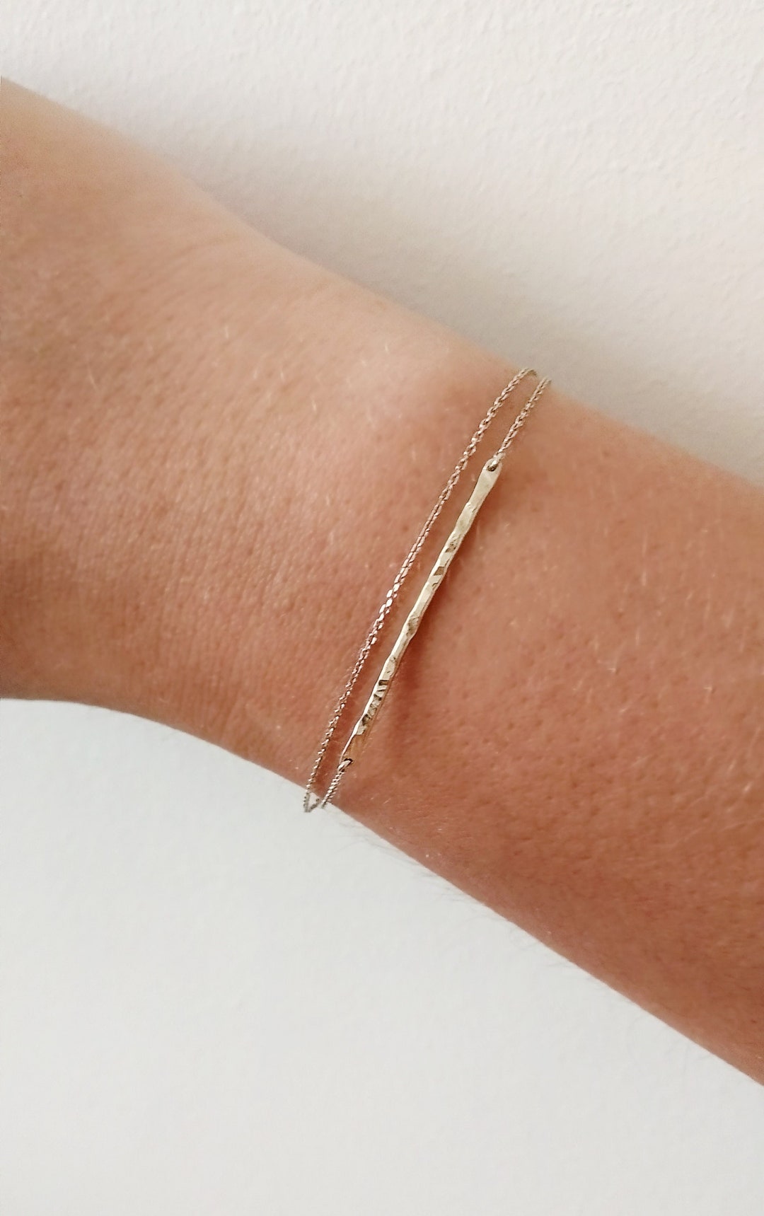 14K Hammered Bar Bracelet Solid Gold Bracelet Dainty Minimal Etsy
