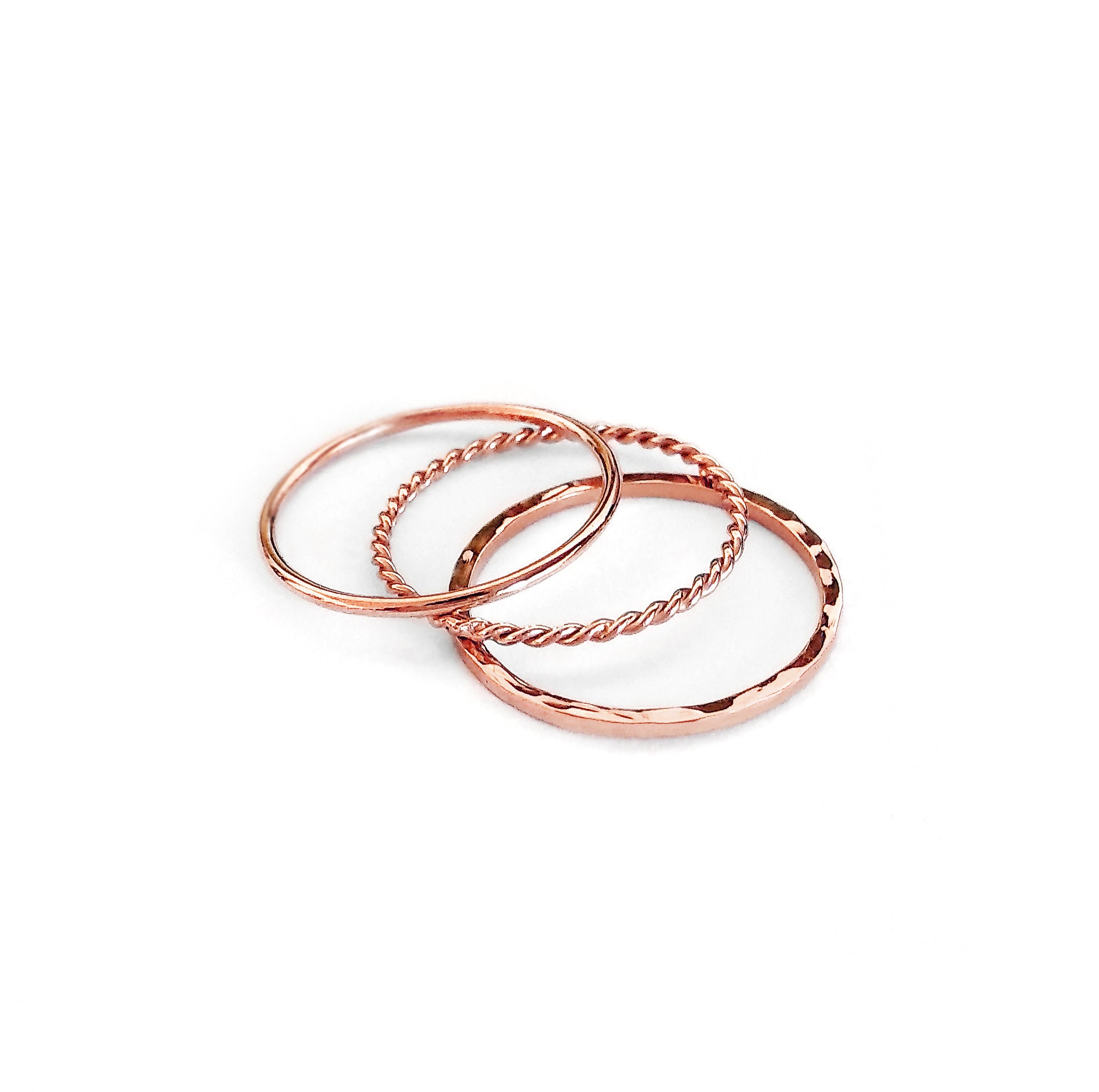 14K 9K Gold Stacking Ring Set Set of 3 Thin Bands Hammered | Etsy
