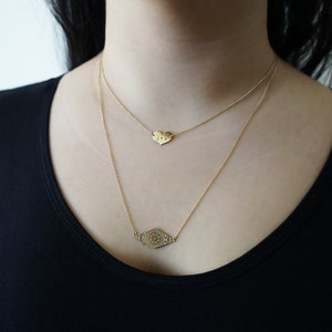 14K 9K Diamond Shape necklace,Unique Engraved necklace,Dainty Solid Gold Necklace,Rhombus Geometric Necklace,Gold Layering Necklace,Gift image 5
