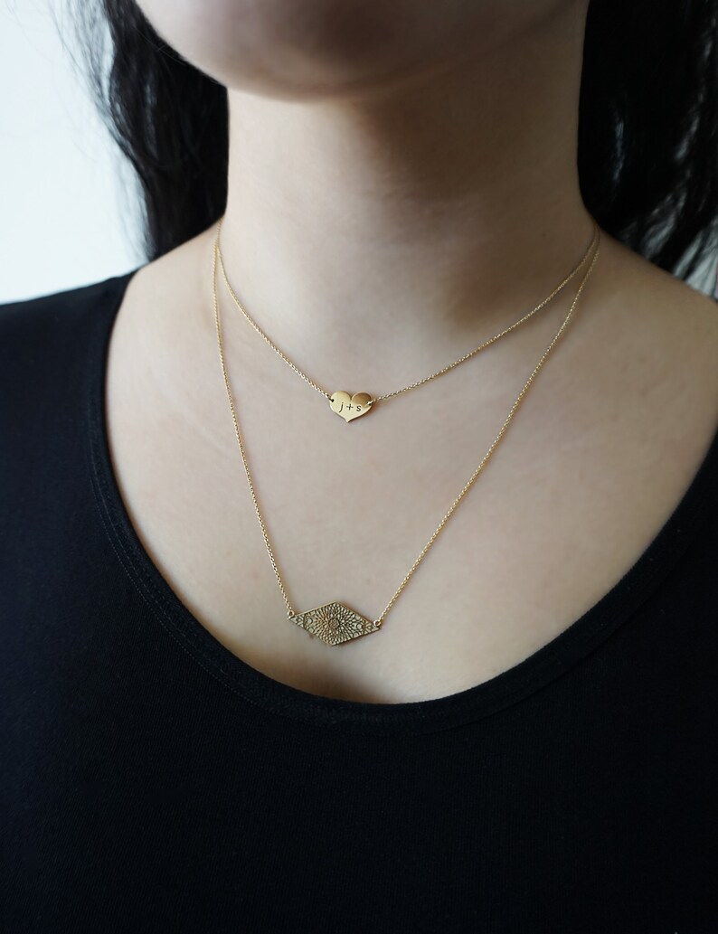 14K 9K Diamond Shape necklace,Unique Engraved necklace,Dainty Solid Gold Necklace,Rhombus Geometric Necklace,Gold Layering Necklace,Gift image 5