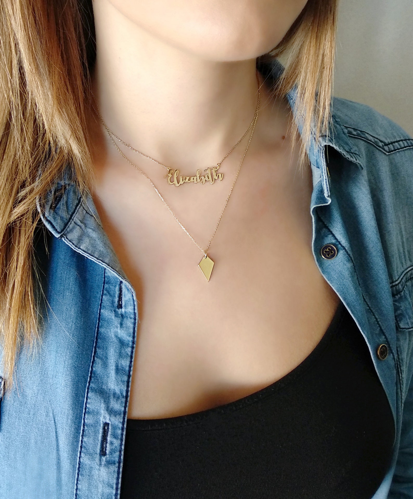 14K 9K Rhombus Diamond Necklace Dainty Minimalist Gold Etsy