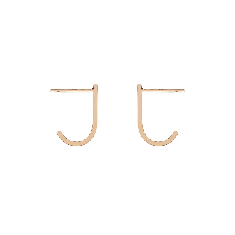 May include: A pair of gold-toned hoop earrings with a simple, minimalist design. The earrings are made of a thin, curved metal that forms a small hoop.