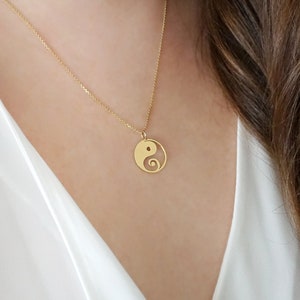 14K 9K Yin Yang necklace, Yin Yang Charm Pendant, Solid Gold Minimalist Necklace, Dainty Layering Necklace, Delicate Coin Disc Necklace image 3