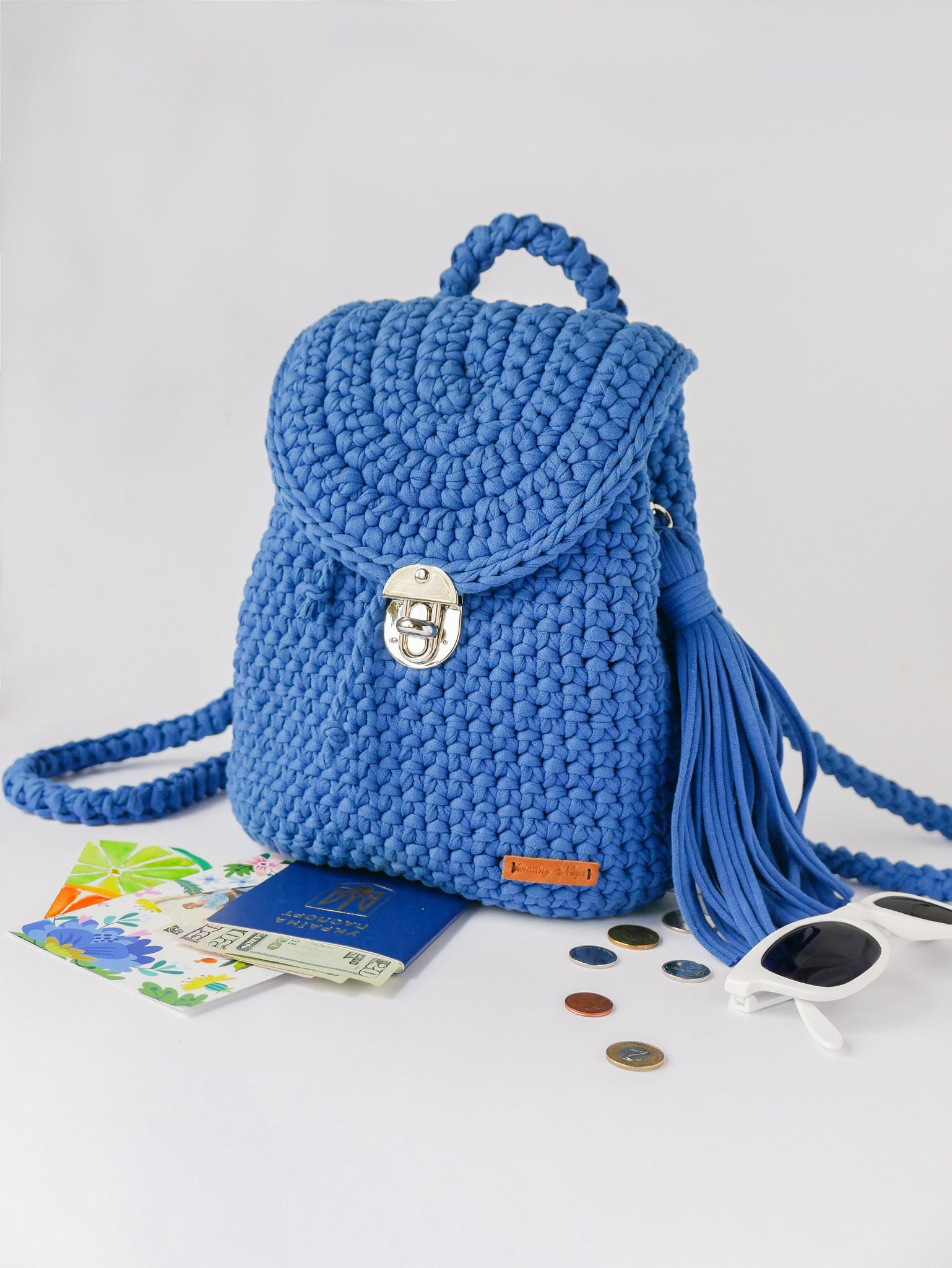 Crochet backpack/Bagpack Laptop/Backpack Blue/Handknit Etsy