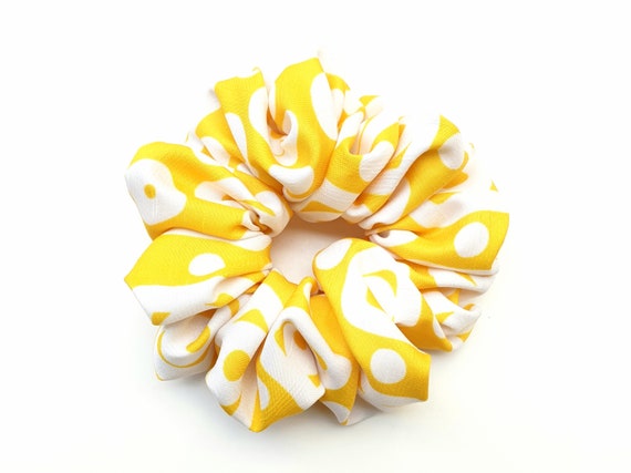 Big Jersey Yellow With White Prints Hair Scrunchie One Size Etsy