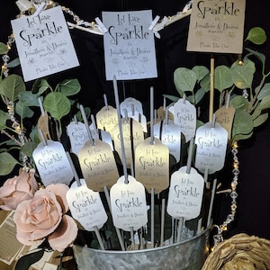 Tags voor sterretjes - glinsterende kaart met parelmoer - Let Love Sparkle - Gepersonaliseerd - Trouwbedankjes
