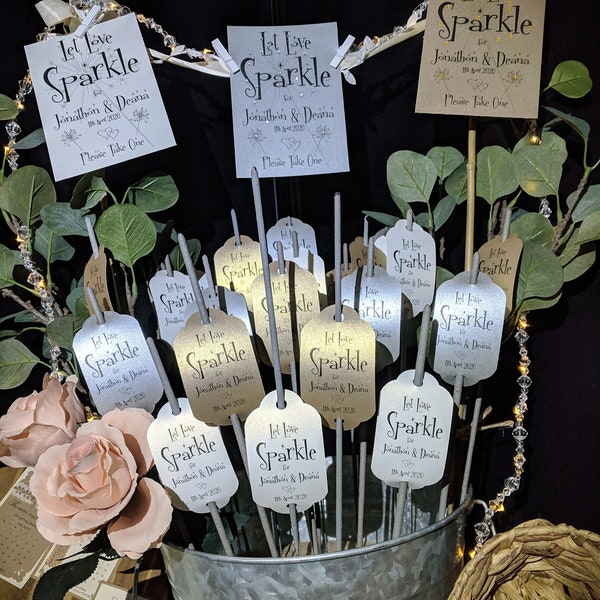 Etiquetas Sparkler - Tarjeta perlada brillante - Deja que el amor brille - Personalizado - Favores de boda