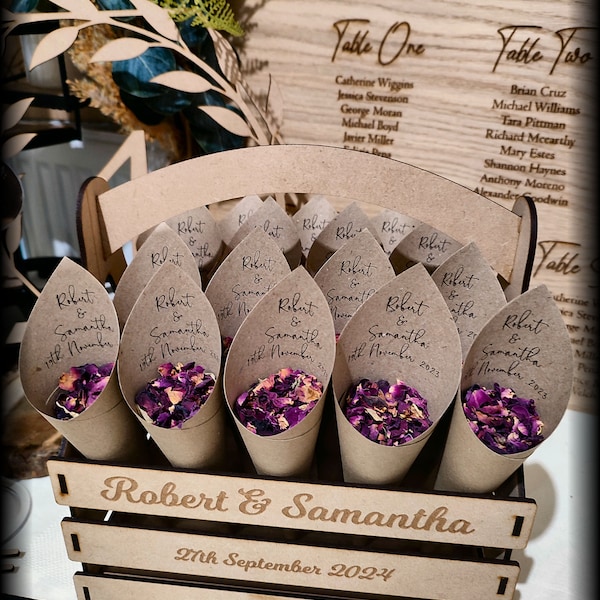 Confetti Cones - Personalised - Ready Rolled + Basket + Confetti