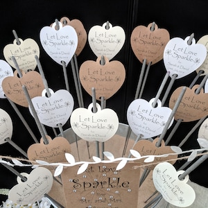 Personalised Heart Shape Sparkler Tags / Let Love Sparkle / Sparkler Wedding Favours (Large) x24