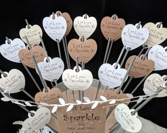 Personalised Heart Shape Sparkler Tags / Let Love Sparkle / Sparkler Wedding Favours (Large) x24