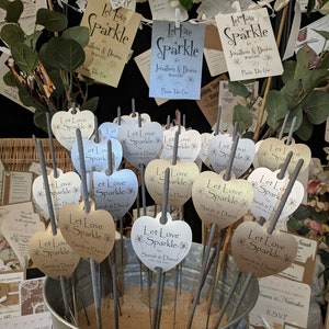 Sparkler Tags - Shimmering Pearlised Card - Let Love Sparkle - Personalised - Wedding Favours