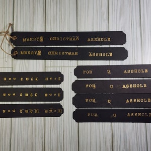 Snarky Christmas Gift Tags Set | Embossed Gold Sarcastic Holiday Tags | Black Gift Wrap Tags | Archive Record A5-EP-002