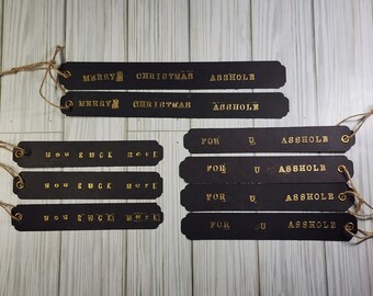Snarky Christmas Gift Tags Set | Embossed Gold Sarcastic Holiday Tags | Black Gift Wrap Tags | Archive Record A5-EP-002