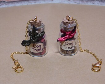 Miniature Dog Treats Jar Charm | Polymer Clay Biscuits, Glass Bottle, Journal Accessory