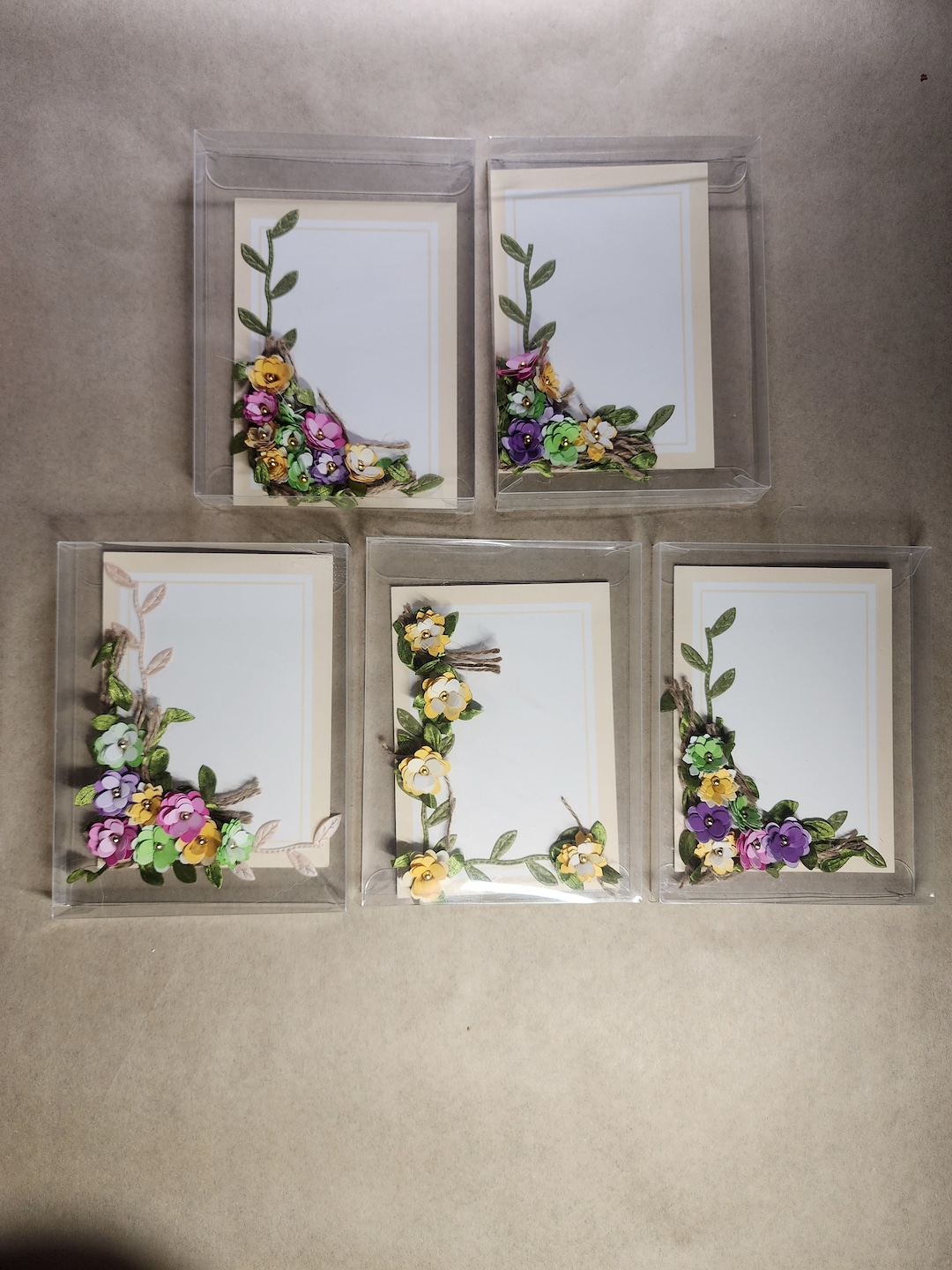 Handmade Floral Notecard Set | 5 Pack Garden Treasures Blank Stationery ...