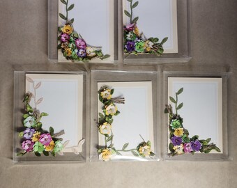 Handmade Floral Notecard Set | 5 Pack Garden Treasures Blank Stationery