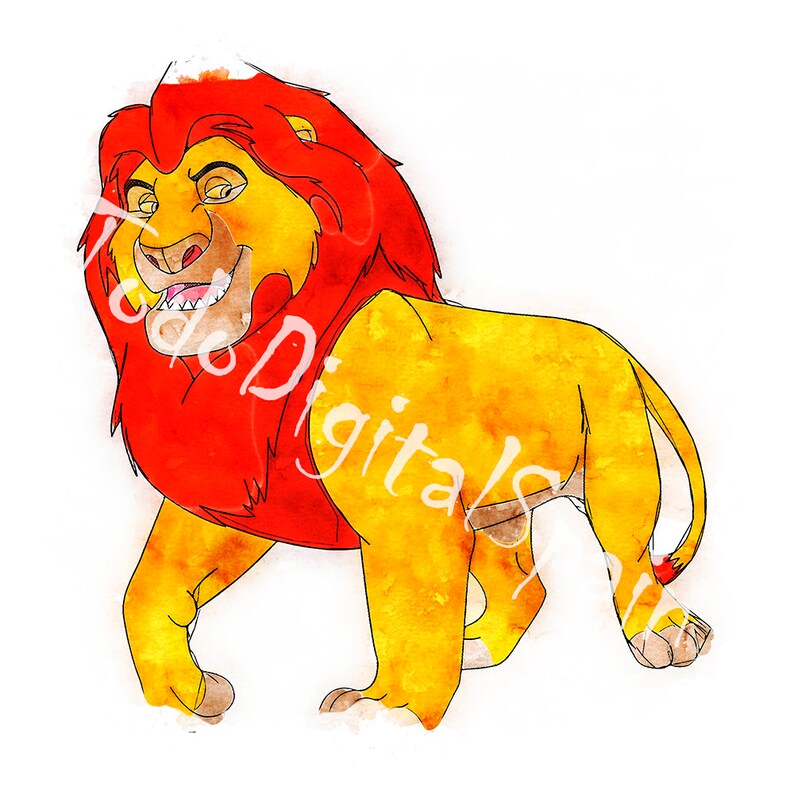Walt Disney Pictures The King Lion Mufasa King of the Jungle Africa Nature Animals poster Drawing art digital Watercolor Plate birthday