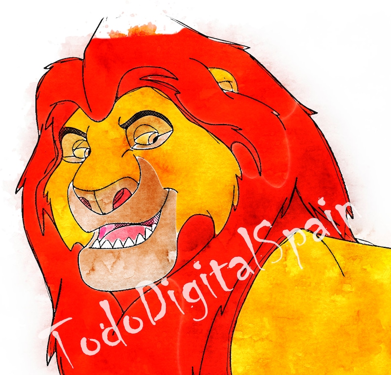 Walt Disney Pictures The King Lion Mufasa King of the Jungle Africa Nature Animals poster Drawing art digital Watercolor Plate birthday