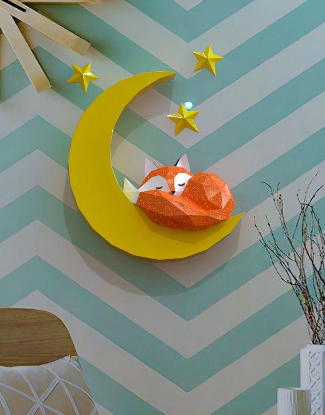 fox-papercraft-fox-papercraft-fox-sleeping-moon-and-star-etsy