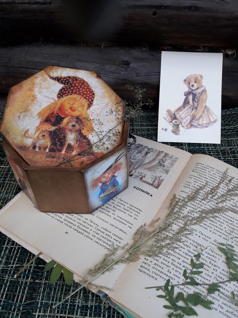 Casket for trifles Casket the nursery Angel Jewelry box Casket decoupage Mother/'s treasury Wooden trinket box