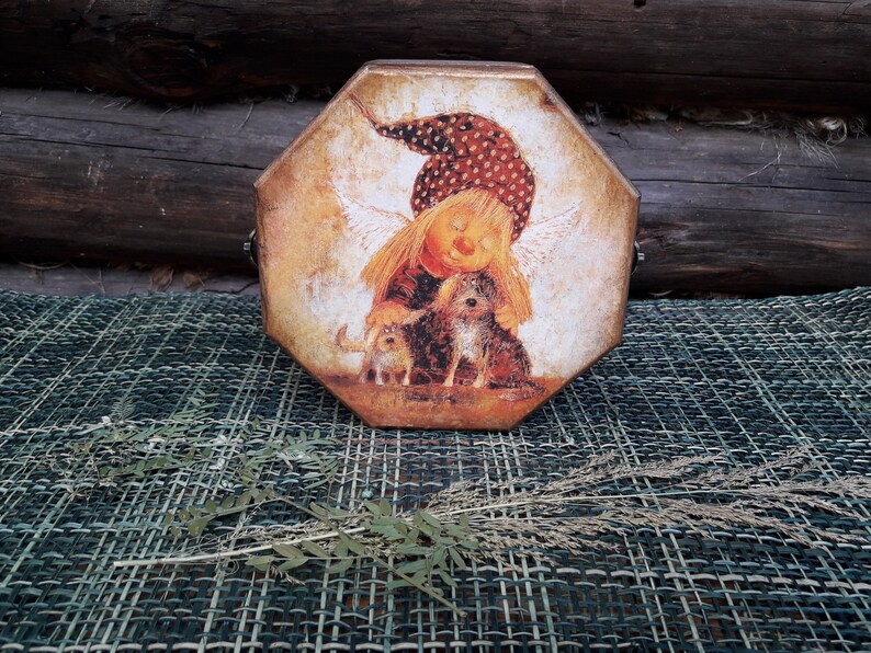 Casket for trifles Casket the nursery Angel Jewelry box Casket decoupage Mother/'s treasury Wooden trinket box