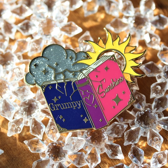 grumpy sunshine enamel pin, book lover badge