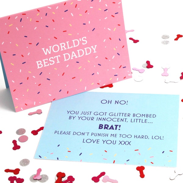 World's best Daddy glitter bomb card. Perfect way to brat your Dom! Being the best brat possible sending you daddy Dom a glitter bomb card