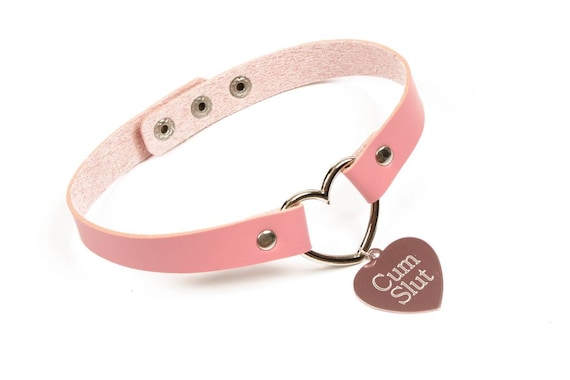 Ddlg and mdlg collars. Faux leather bdsm collar with heart tags engraved with ddlg words. Ideal for DDLG. Cum slut MATURE 18+
