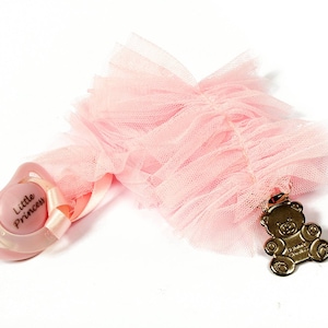 Pink ruffle ddlg paci clip. Adorable baby pink pacifier clips for abdl little space
