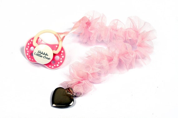 Pink Heart Ruffle DDLG Pacifier Clip, Soother Clip for ABDL, Dummy