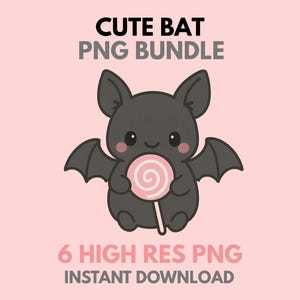 Bats PNG Bundle, 6 High Quality 300dpi Clipart Images, Halloween Bat Graphics, Spooky Digital Download for Crafts, Stickers, Sublimation