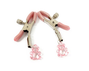 Mature bdsm nipple clamps. Adjustable clamps with bear charm. Ideal for ddlg play time