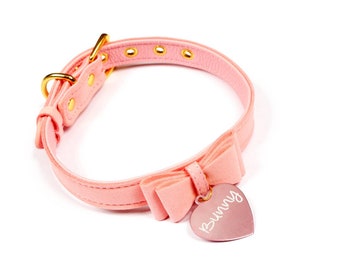 Pet play bunny BDSM collar. Faux leather with a metal tag engraved with the words shown. Ideal for DDLG submissives and ABDL. Mature