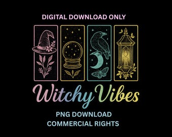 Witchy Vibes PNG, Tarot Clipart, Witch Sublimation Design, Digital Download for Shirts & Crafts, Commercial Use Witchy Graphic