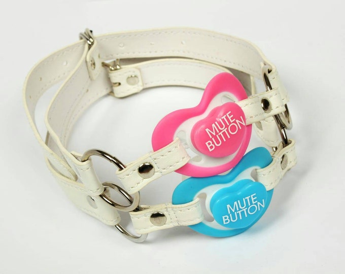 Adult baby pacifier gag with custom text on the paci. Perfect Etsy