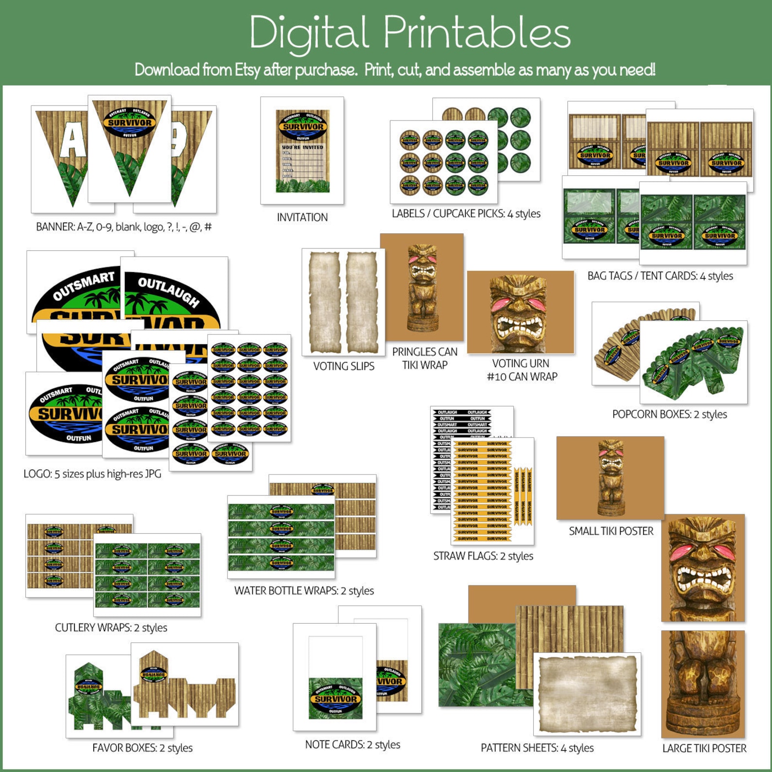 Survivor TV Show Party Printables DIGITAL Customizable - Etsy
