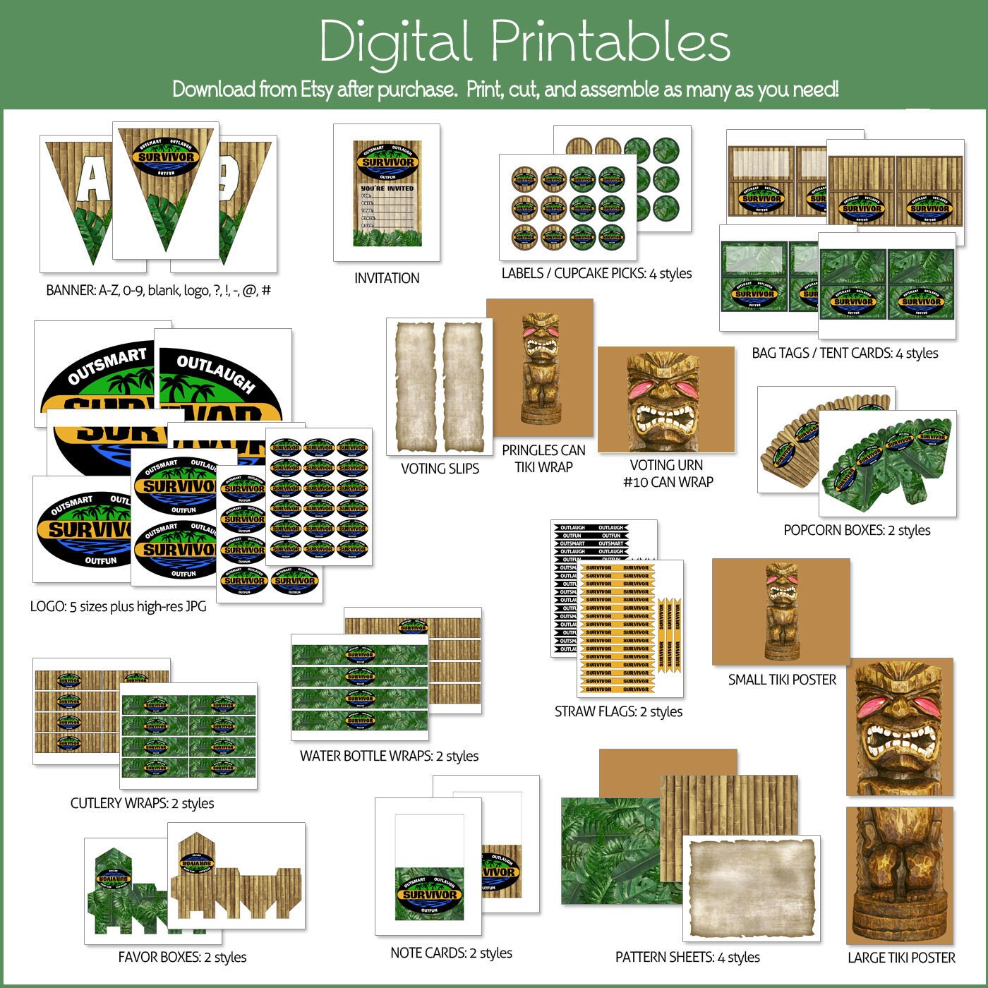 Survivor TV Show Party Printables DIGITAL Customizable Etsy