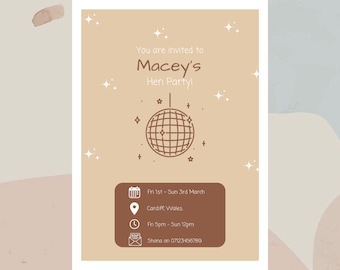 Editable hen party invitation template digital download