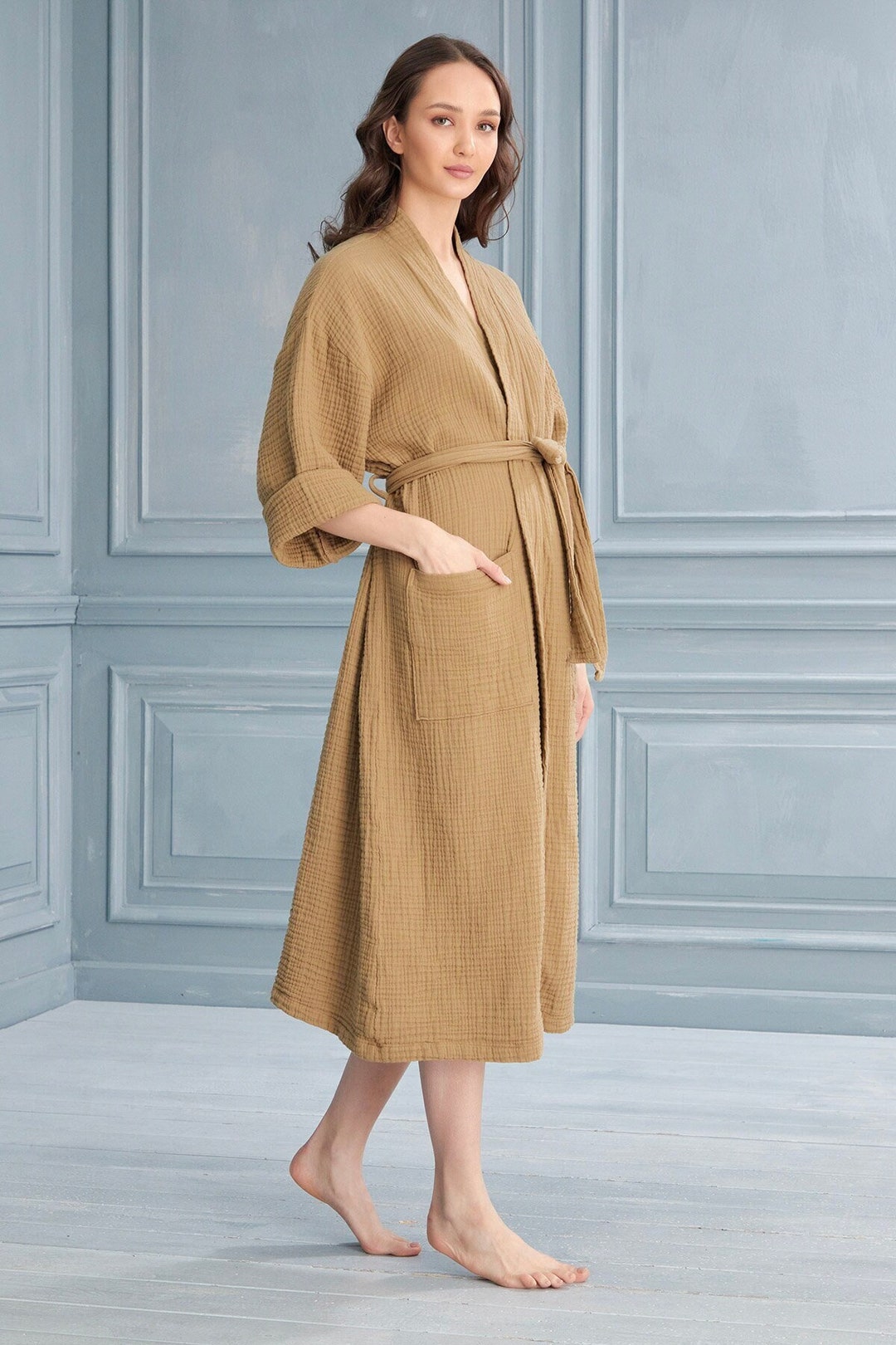 Beige Cotton Gauze Robe Long Lightweight Cotton Gauze Etsy