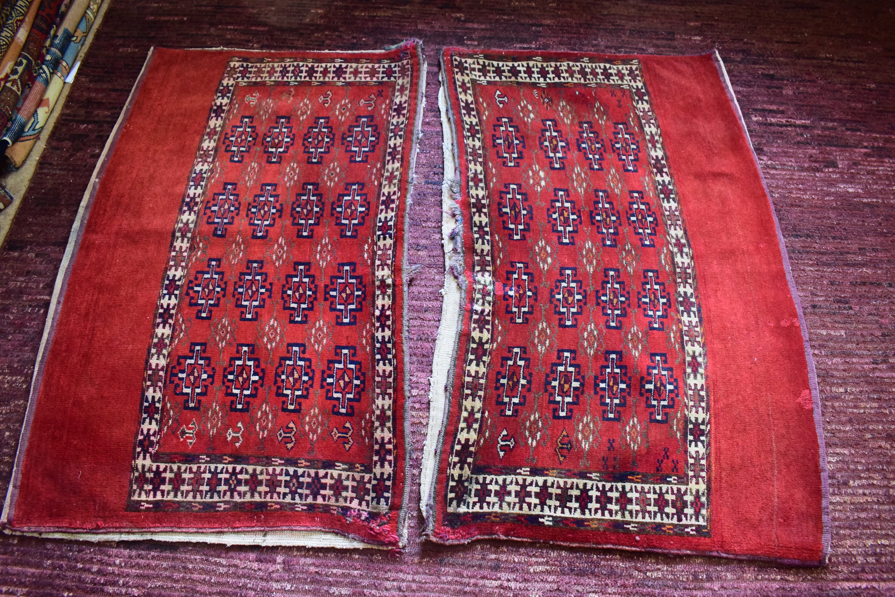 Antique Pair of Juwal Gul Bukhara Rug Collectors Rug Turkmenistan