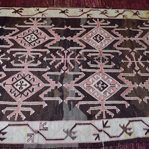 Caucasian Sumak Killim Vintage Large Area Rug Tribal Nomad Rug Collectors Rug Area Rug Home Decor Rug Kabkazi Kilim Rug Size: 4&#39;9 x 11&#39;5 ft.