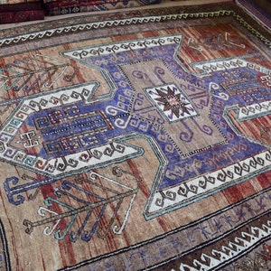 Antique Eagle Kazak Carpet Rare Eagle Kazak Rug Home Deco Kazak Rug Living Room Rug Bedroom Rug Dining Table Rug Office Rug. Size: 7x8&#39;9 Ft.