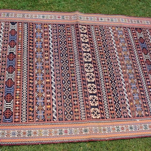 Vintage Sumak Killim Rug Top Class Sumak Rug Sirjindi Tribal Rug Home Deco Rug Designer Rug Wall Deco Rug Livingroom Rug Size: 3&#39;5x5 ft.