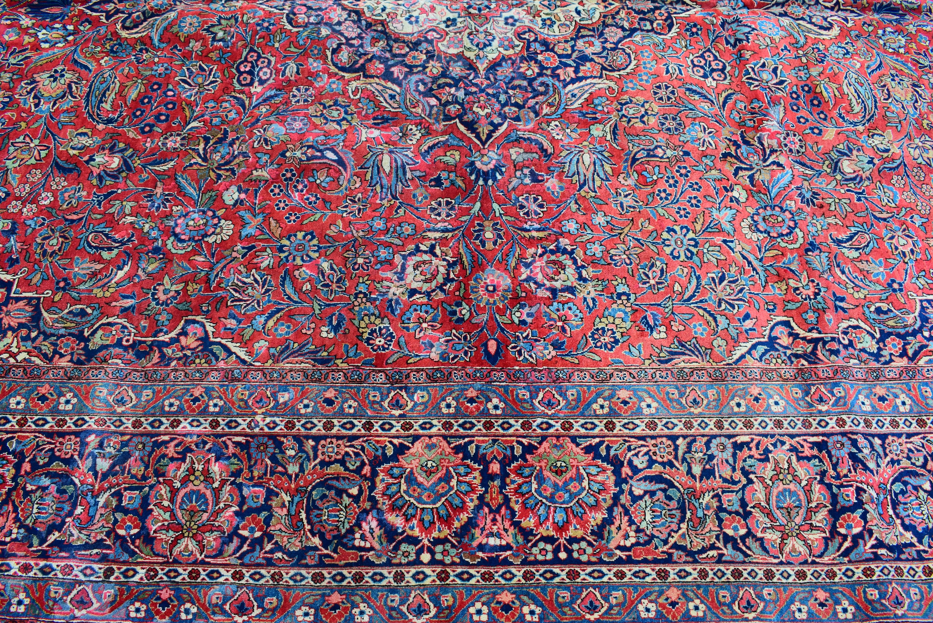 Blue Traditional 13'1 x 9'7 Ft Kashan Persian Area Rug