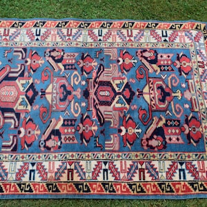 Caucasian Woolen Runner Rug Vintage Caucasian Runner Rug Hand Knotted Green Runner Rug Designer Rug Home Deco Long Rug Size: 2&#39;8x10&#39;5 ft.