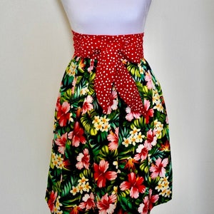 Navy blue Hawaiian print half apron (Made in Hawaii)